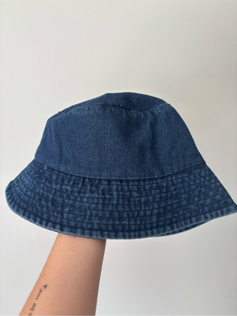 Patchwork Navy Blue Denim Cotton Preppy Boho Bucket Hat - One Size - Picture 5 of 5